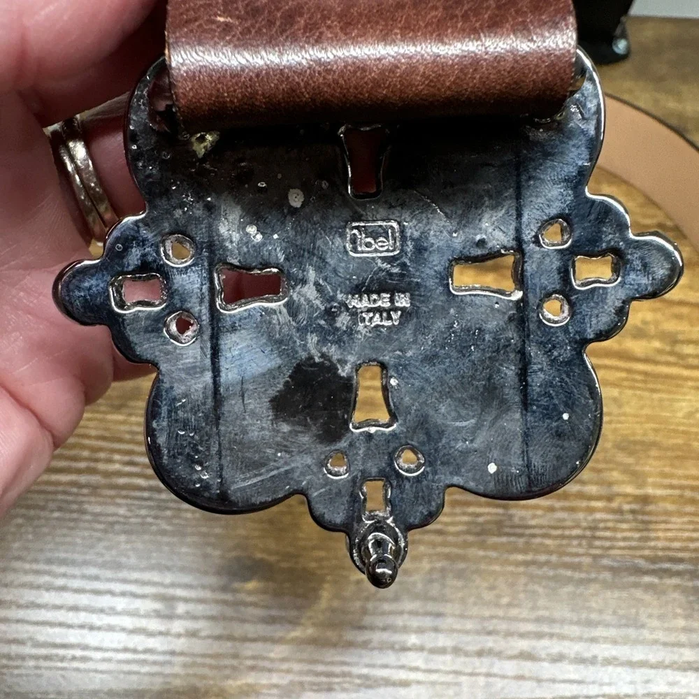 Harold's Leather Belt Brown ‎ MADE IN ITALY Red Rhinestones Medium Boho Western